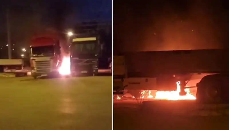 Park Halindeki Tırlara İnanılmaz Saldırı: Yangın Korkuttu